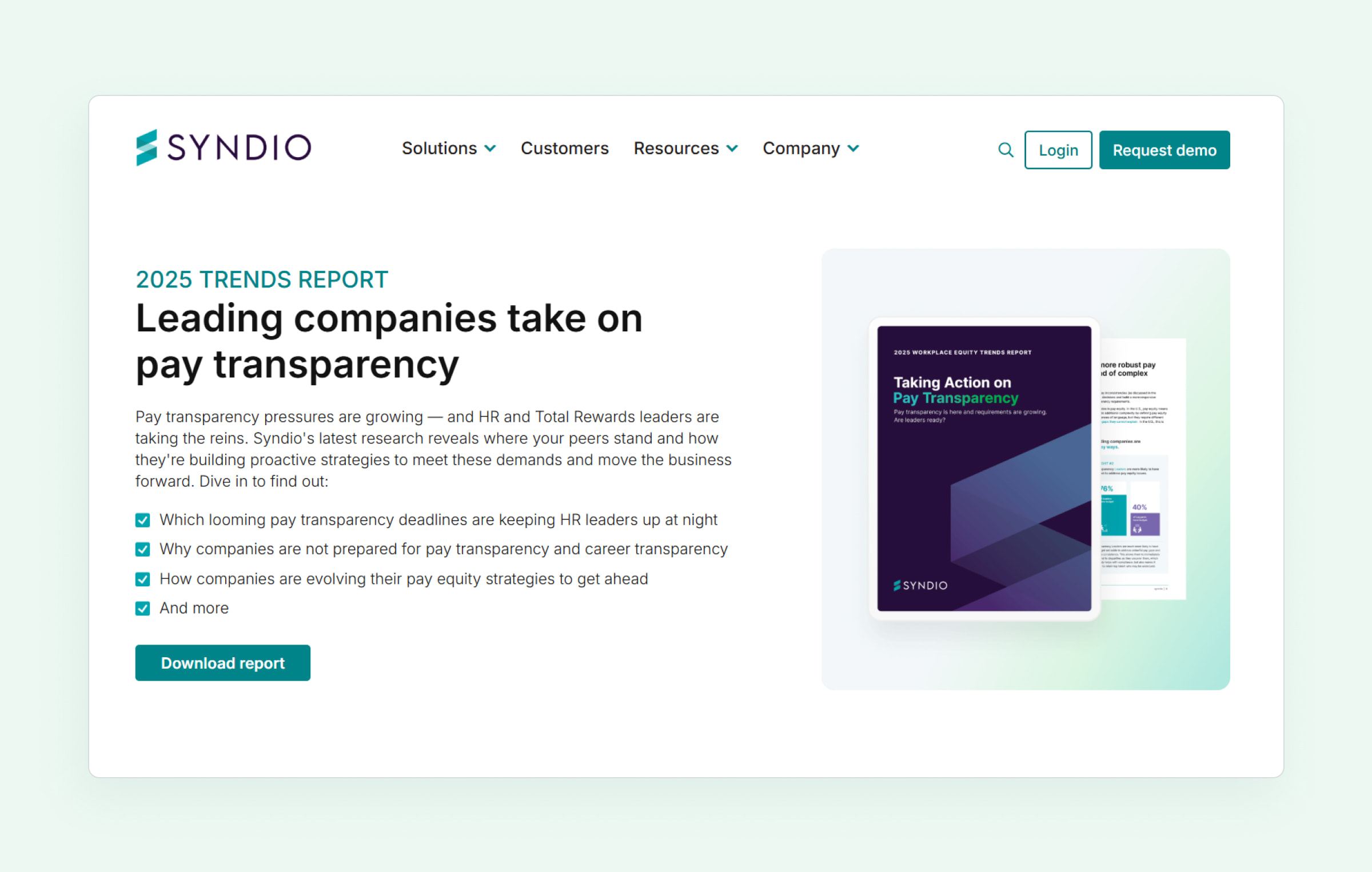 Landing page hero for downloading a workplace equity trends report