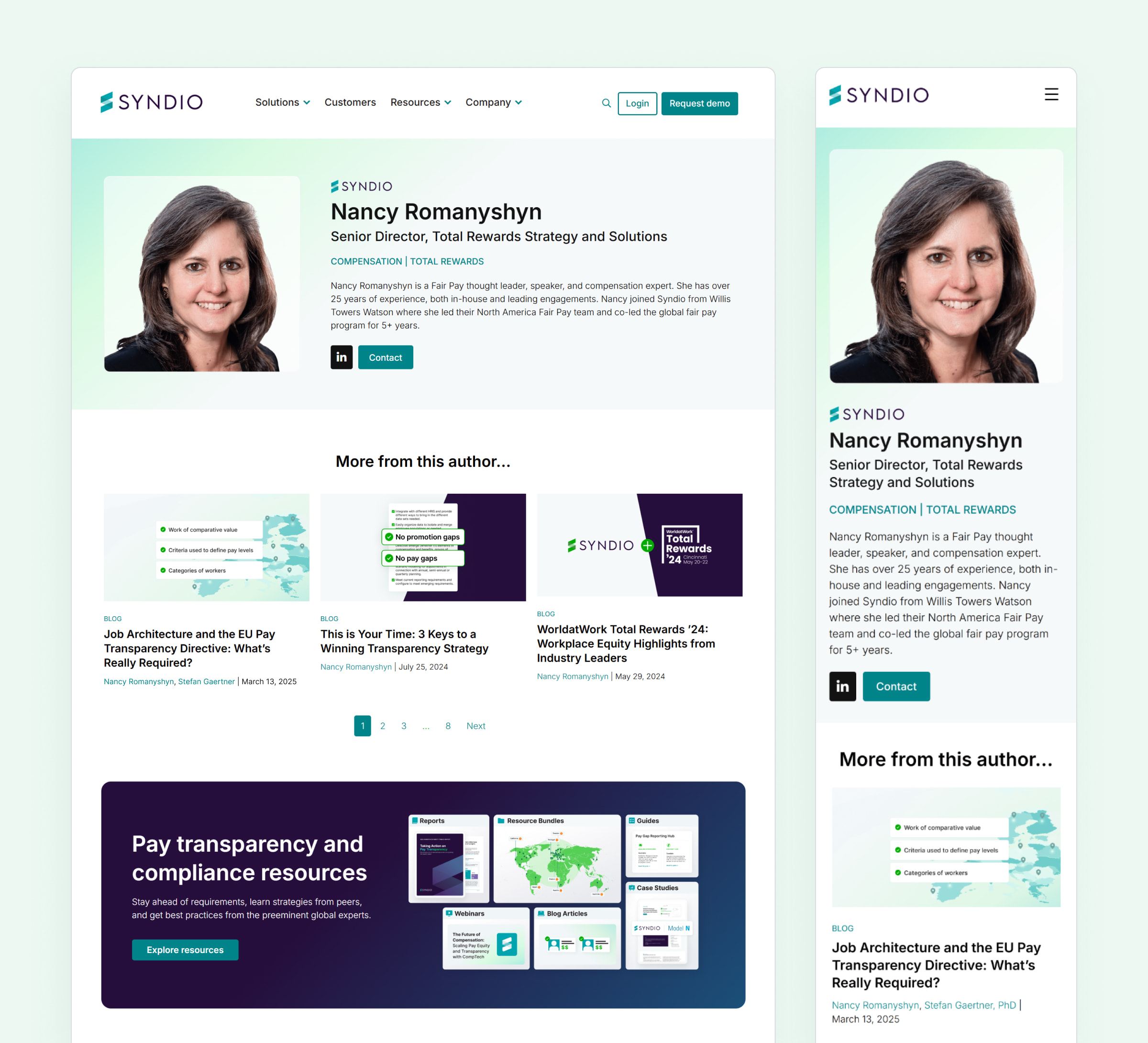 Desktop and mobile web page design for a blog author