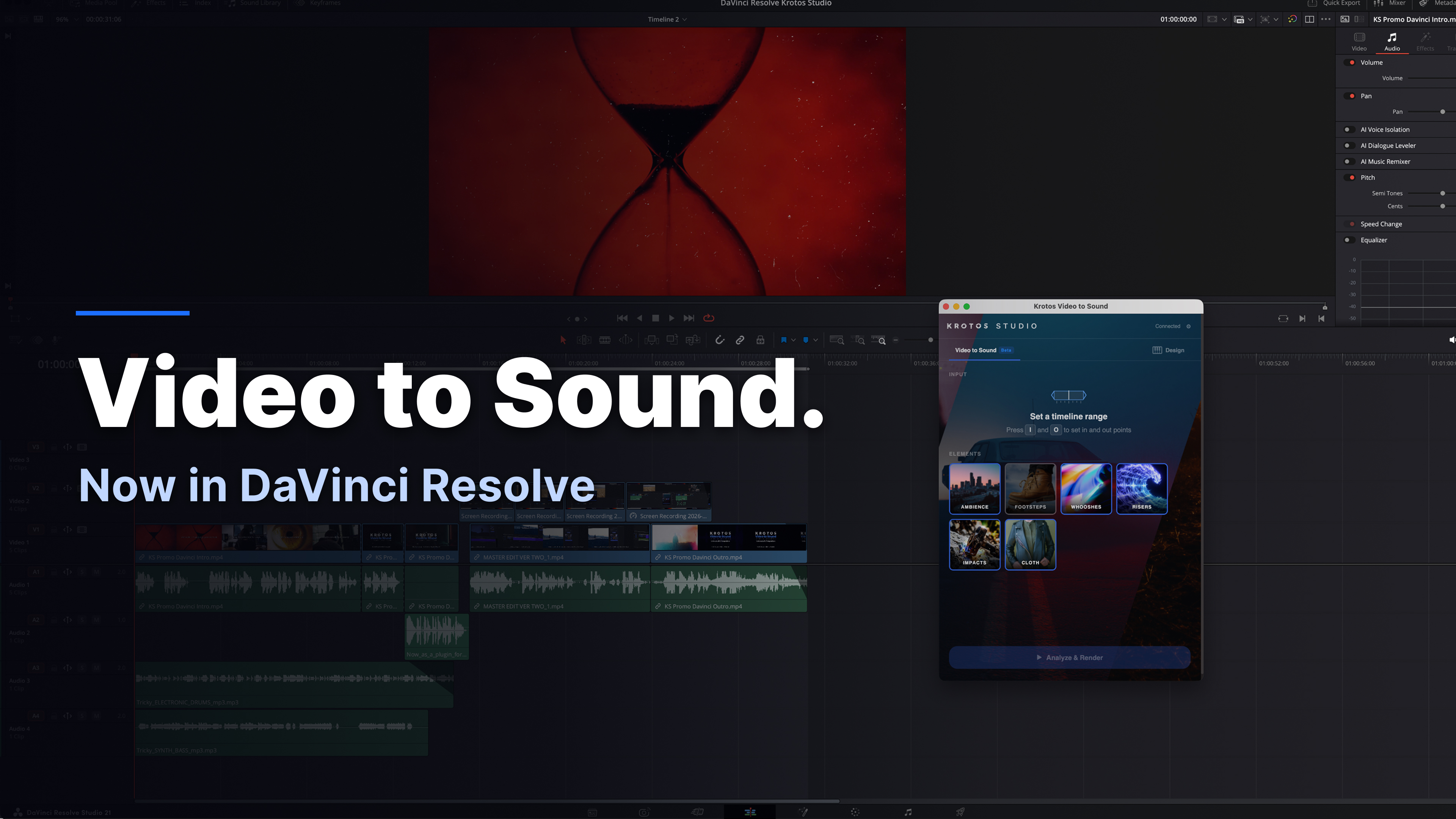 Krotos Studio Video to Sound in DaVinci Resolve