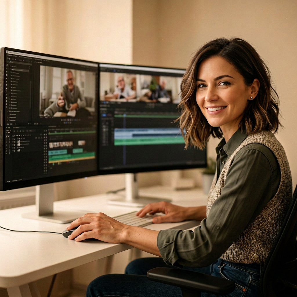 Sound editor at a studio workstation