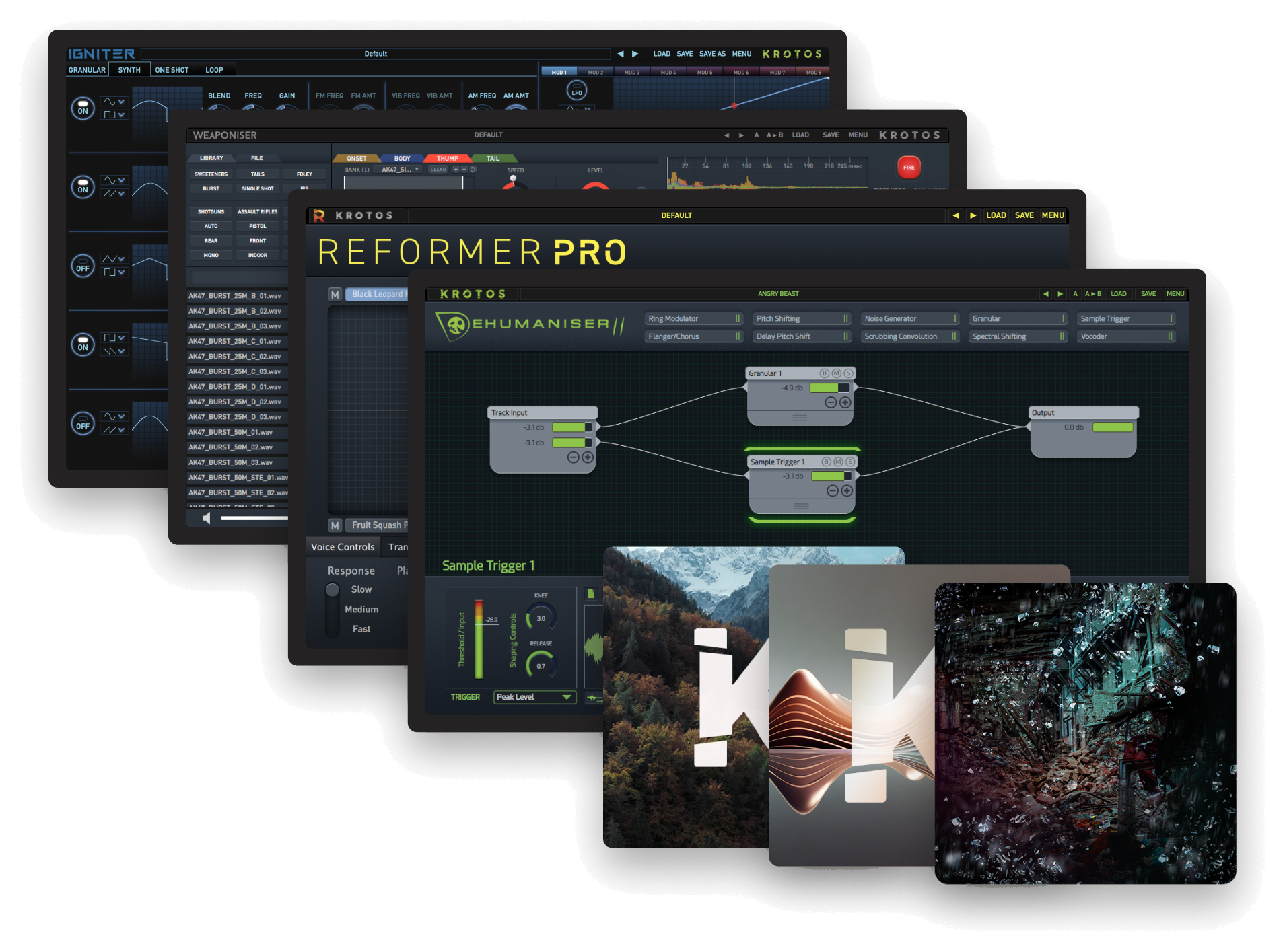 Krotos plugin interfaces with sound library covers