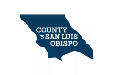 Map silhouette of San Luis Obispo County with text 'County of San Luis Obispo' inside.