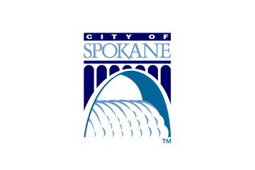 City of Spokane logo with stylized arches and water design.
