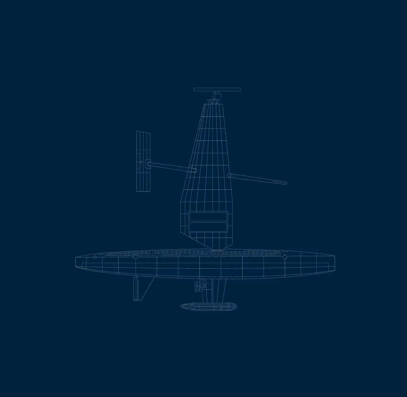 Technical wireframe drawing of a Voyager