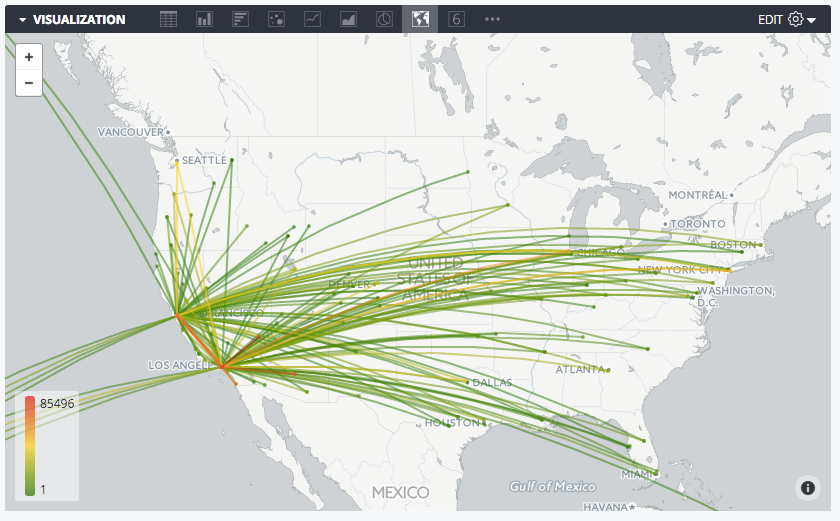 A map visualisation of the US in Looker.