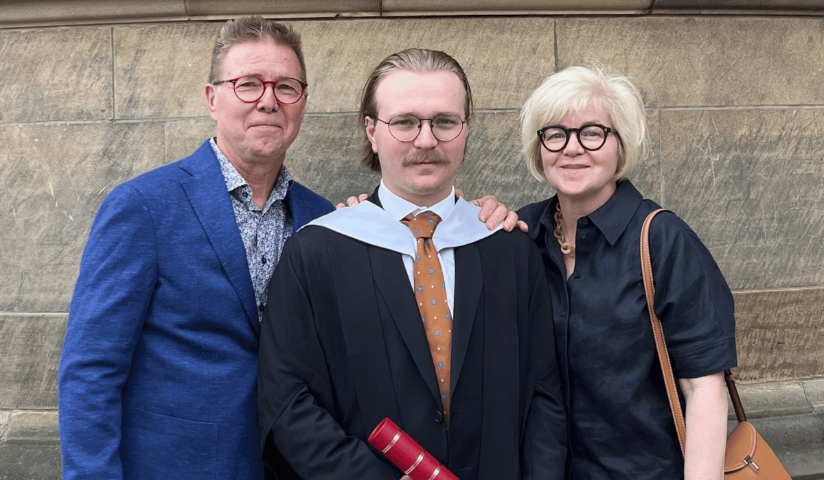 Christine and her husband, Glen, at their sons’s graduation from the University of Edinburgh this summer
