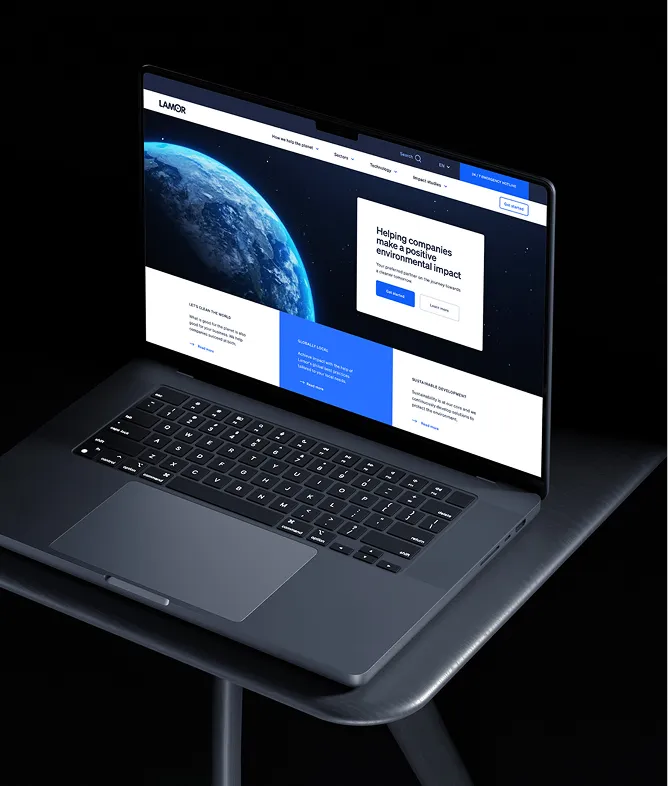 Lamor website design mock-up on a MacBook