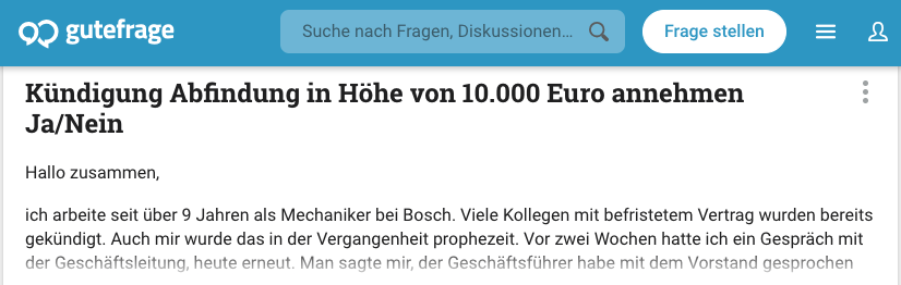 Kündigung Abfindung in Höhe von 10.000 Euro annehmen Ja/Nein