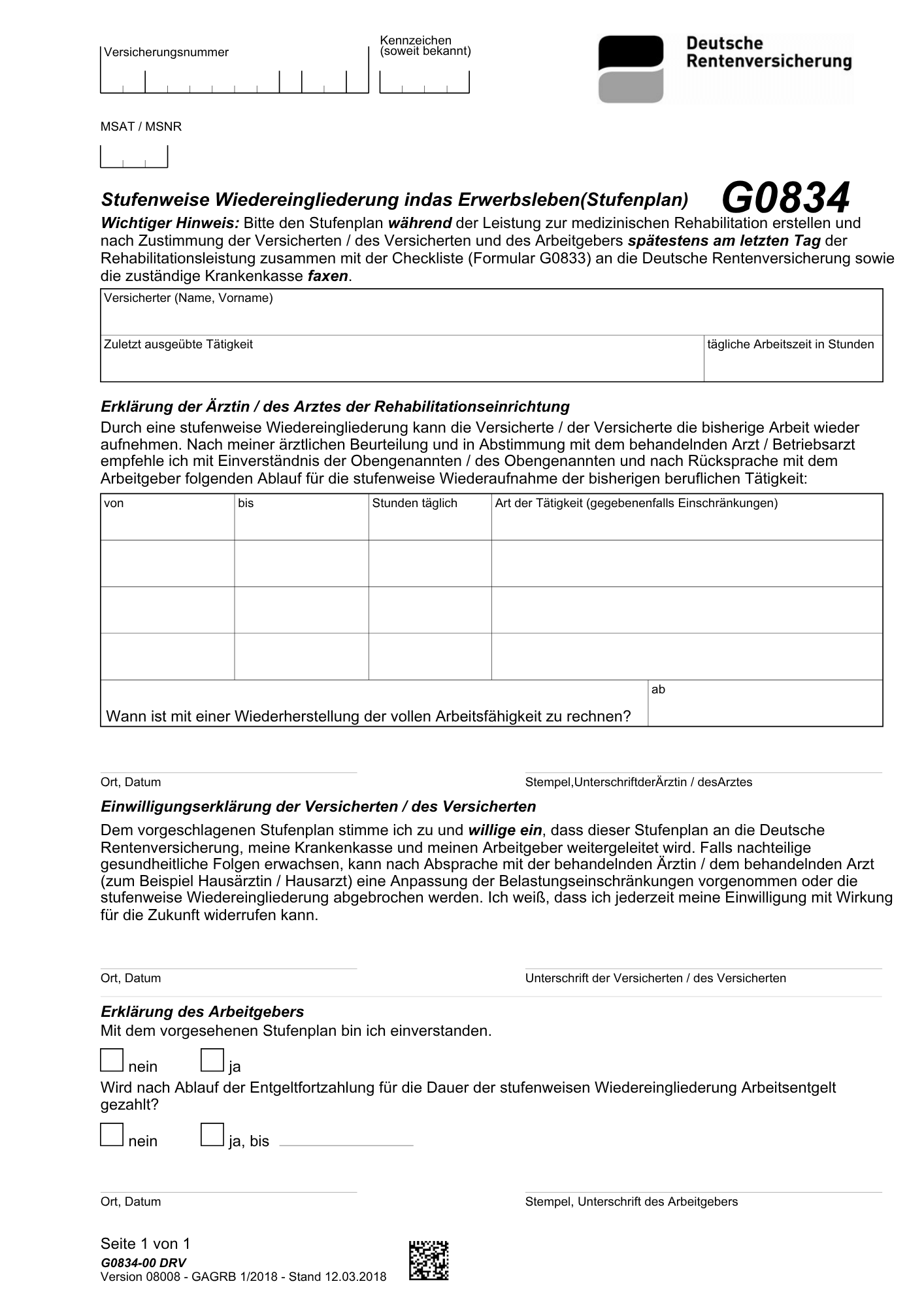 Muster: Hamburger Modell, Wiedereingliederung nach Stufenplan