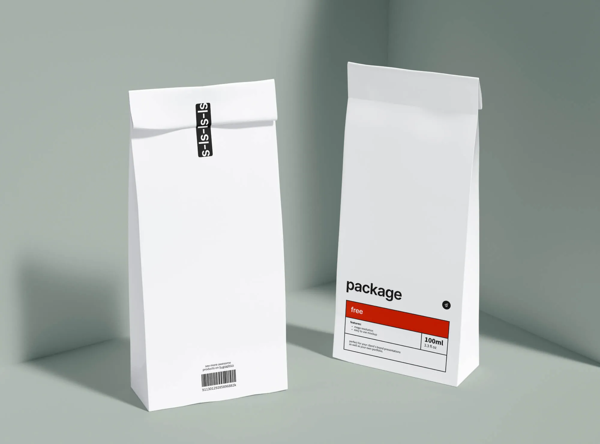 Free 2 Paper Food Bag Mockup