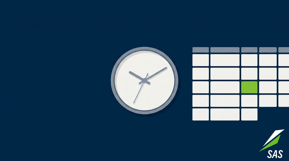 A round wall clock beside a weekly grid of blank tiles