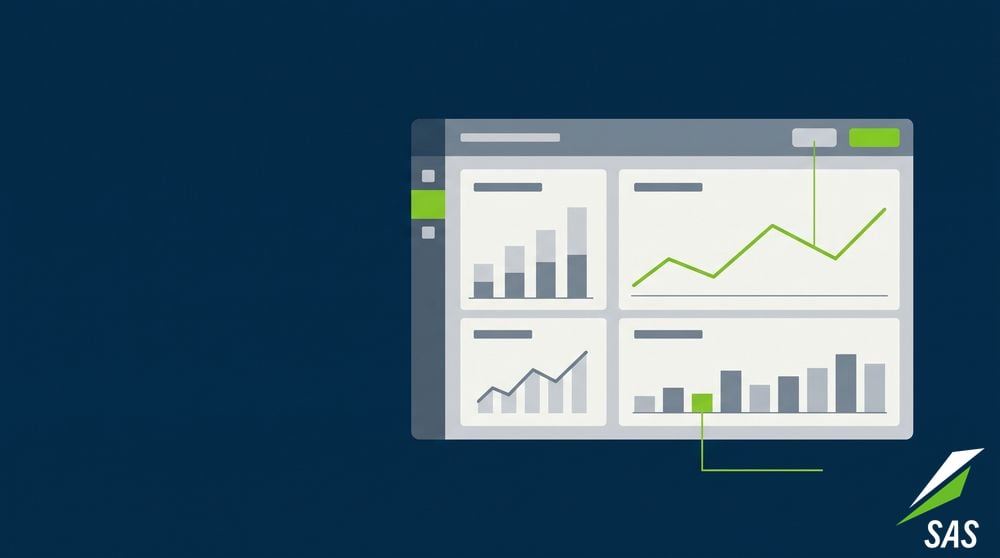 A clean dashboard panel with simple bar and line charts and no numbers or labels
