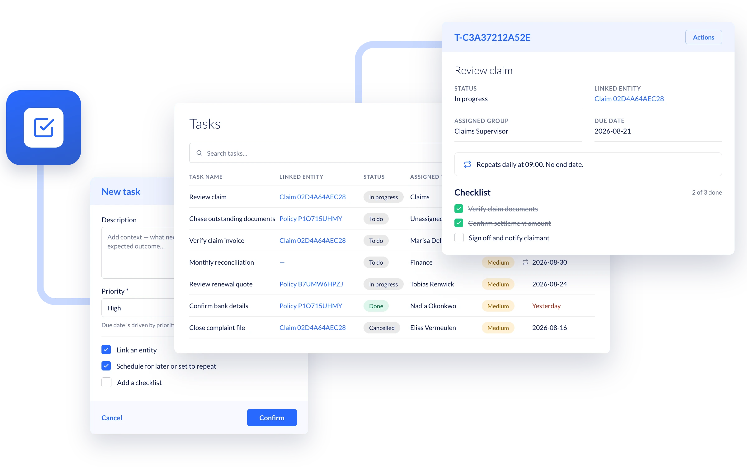 Root's Task Management feature for policy administration