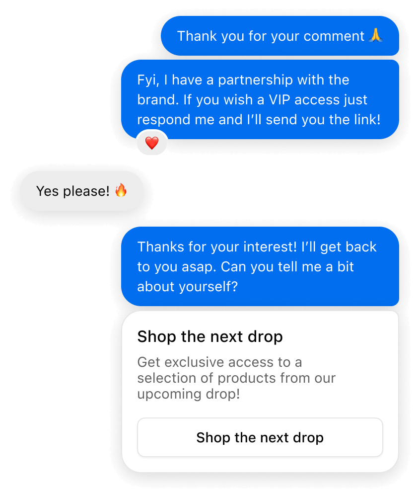 Instagram direct message chat with conversion link