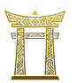 Golden traditional Japanese torii gate with intricate decorative patterns.