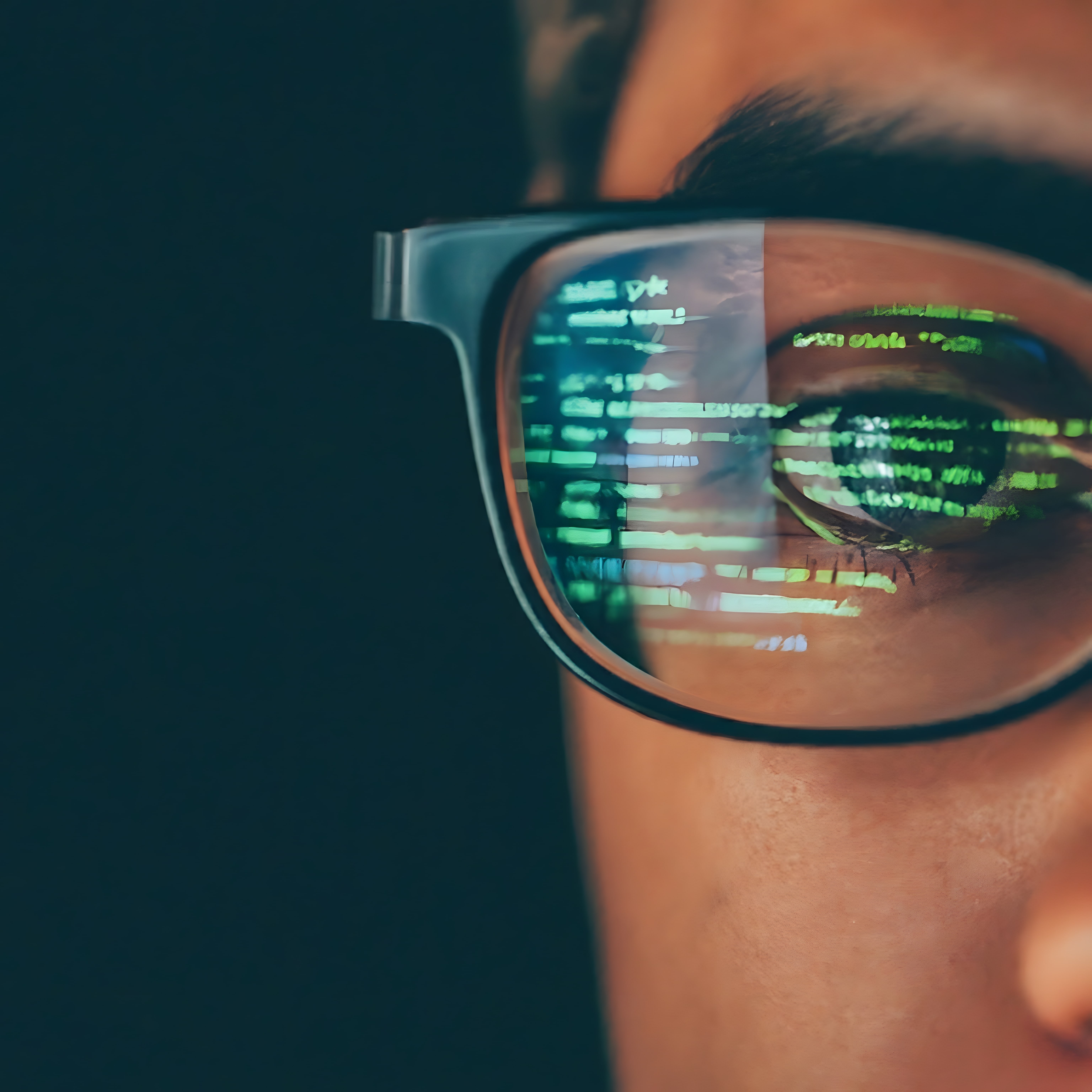 Eye with glasses that reflects code
