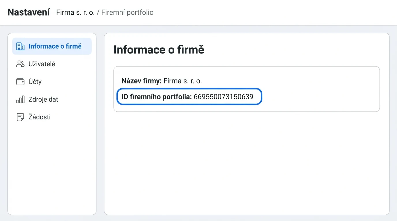 Obrazovka Informace o firmě se zvýrazněným ID firemního portfolia