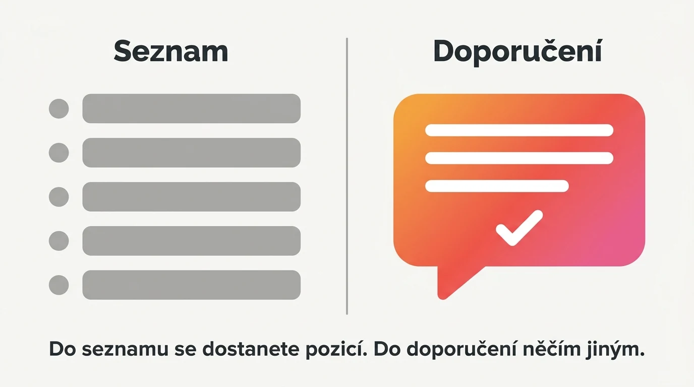 Ilustrace rozdílu mezi seznamem výsledků a osobním doporučením