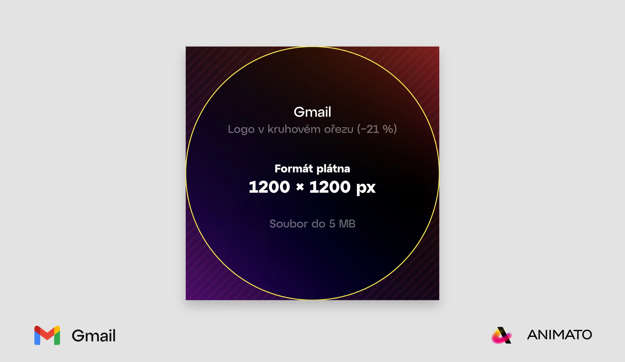 Gmail: čtvercové logo 1200×1200 px v kruhovém ořezu přijde o 21 % plochy
