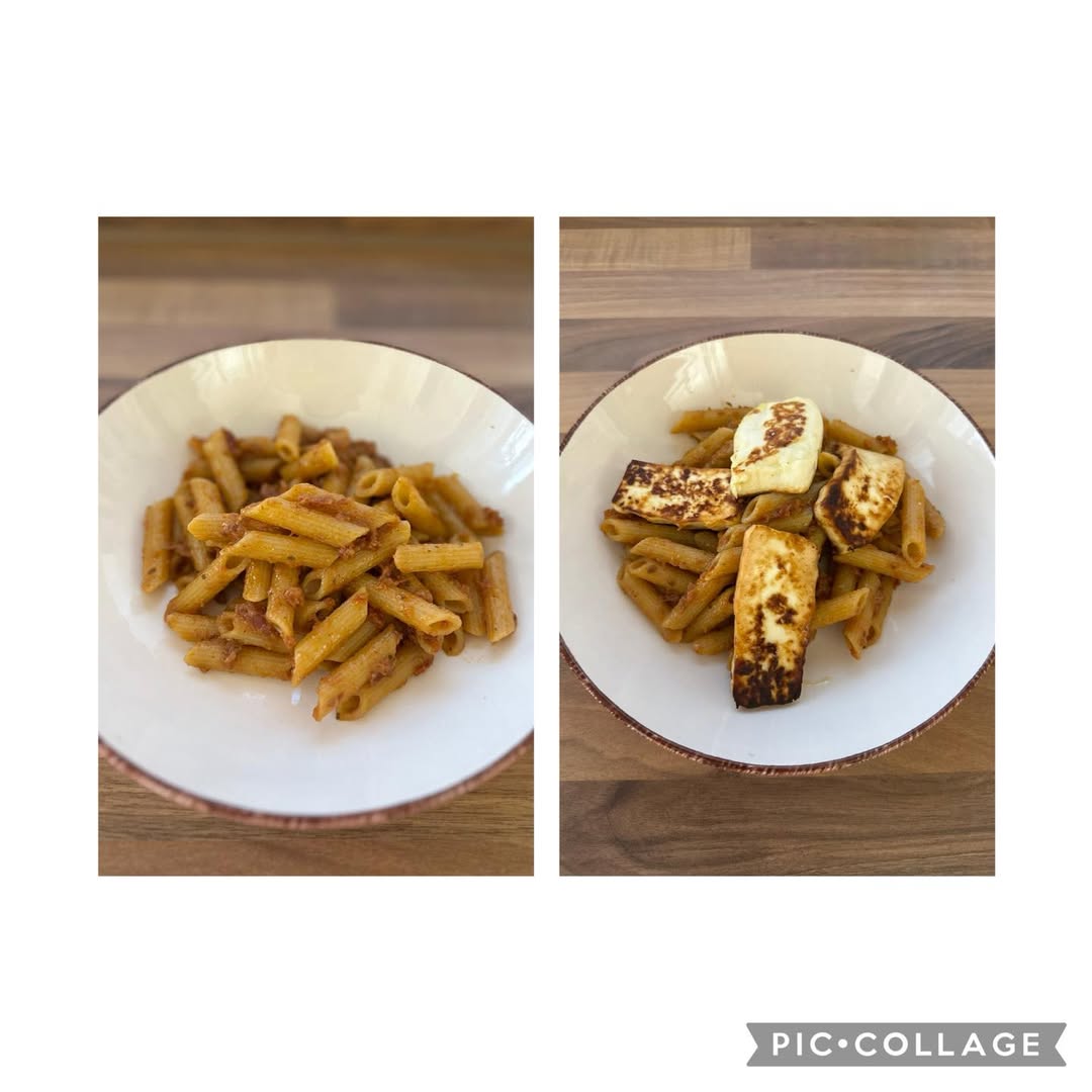 Házi paradicsomos-pisztáciás pesztó tészta grillezett mozzarellával