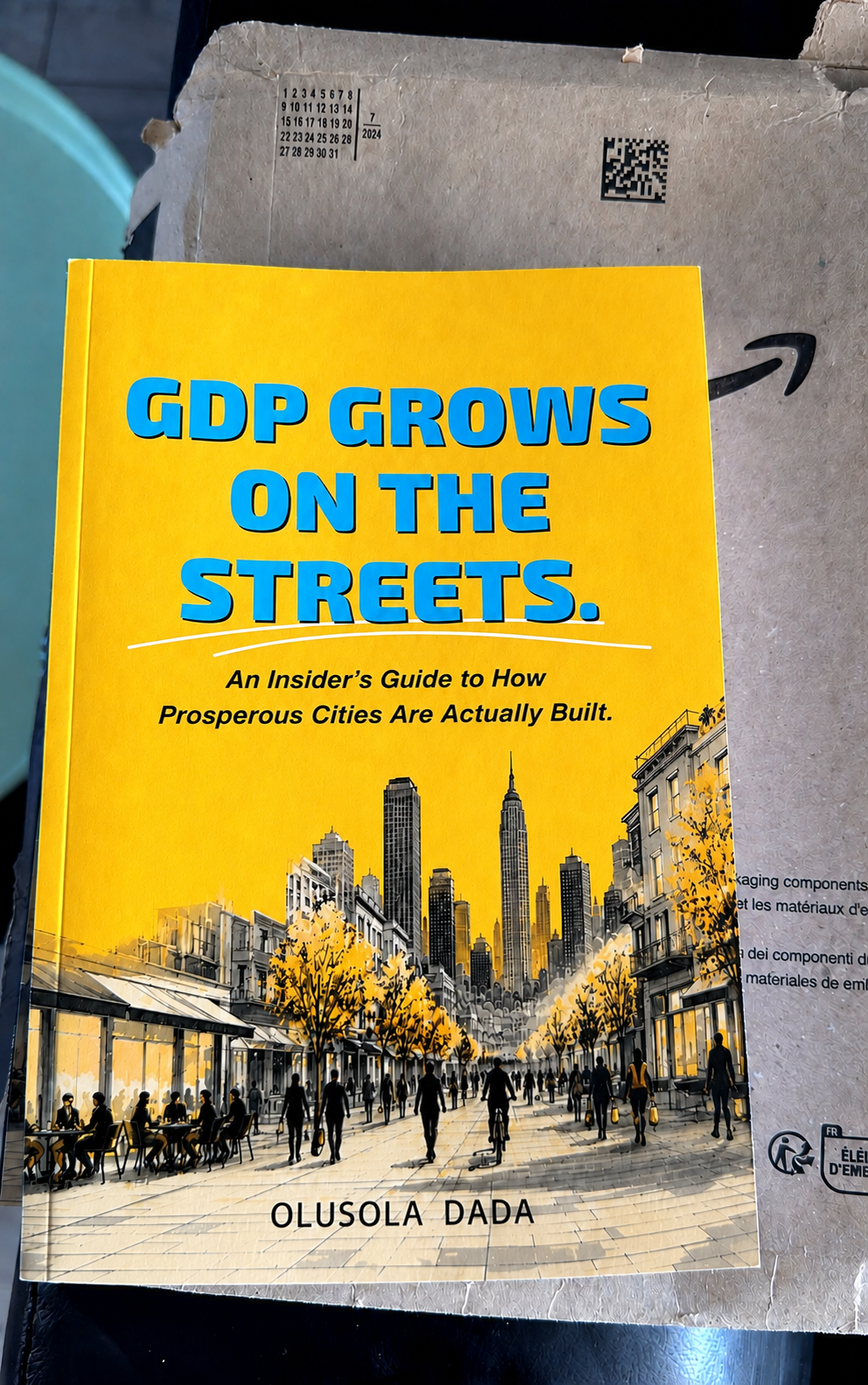 Book cover titled 'GDP Grows on the Streets' by Olusola Dada with cityscape and people walking.