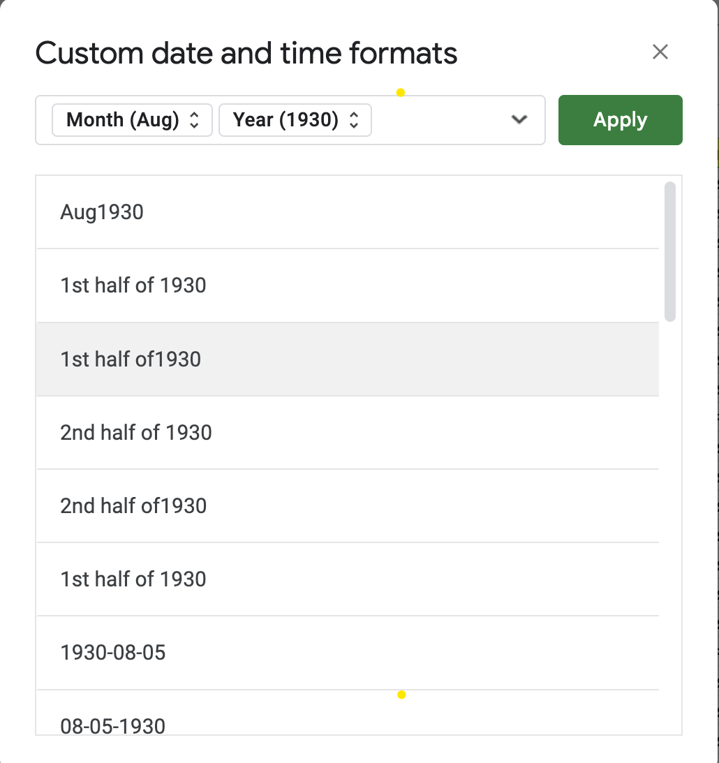 A dropown menu with custom date formats