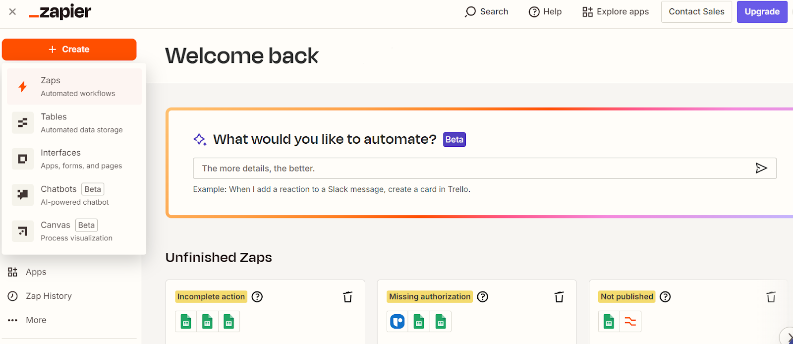 Creating an account on Zapier