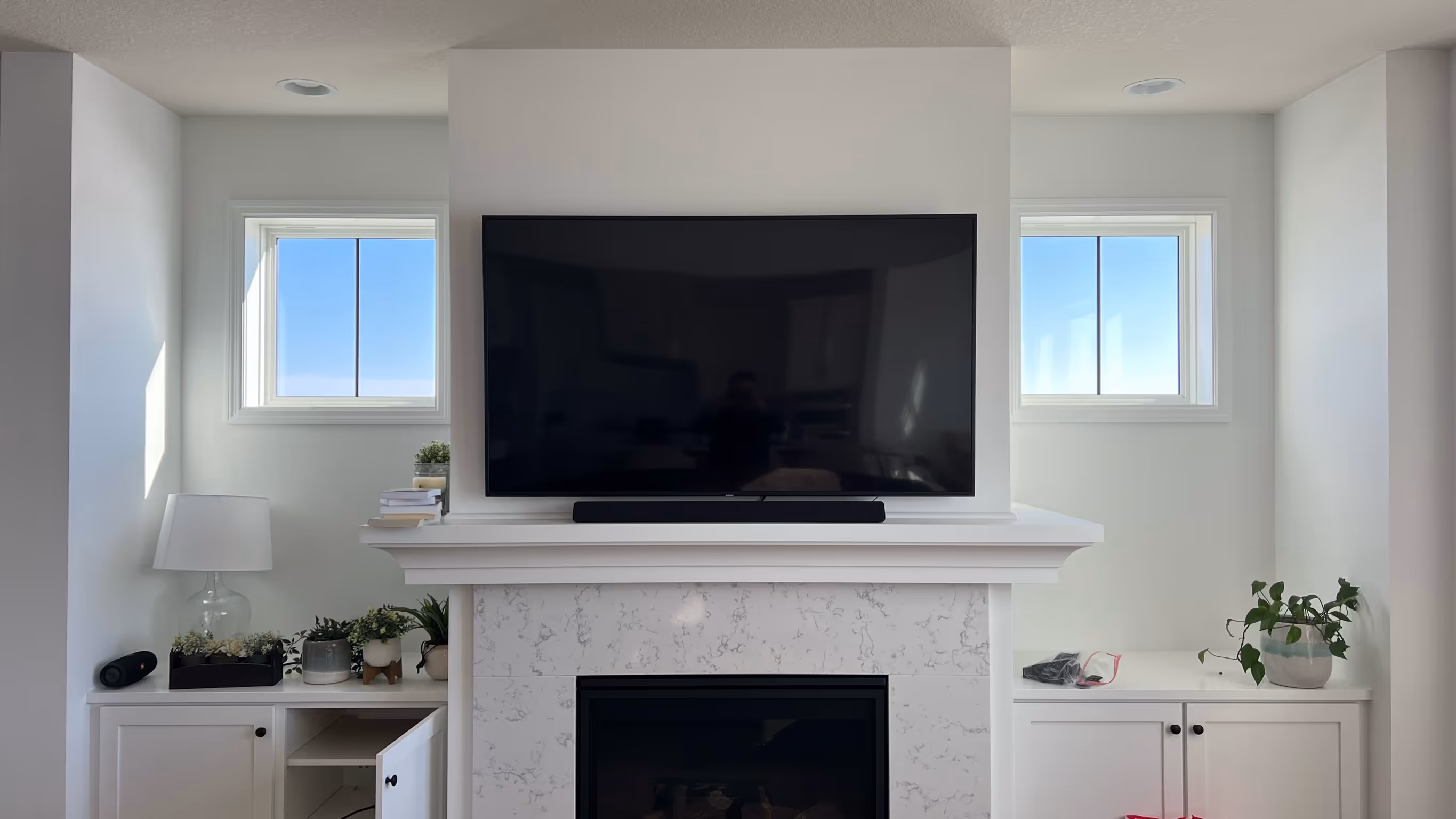 65" TV Mounted Onto Drywall Above A Fireplace - Same Day TV Mounting