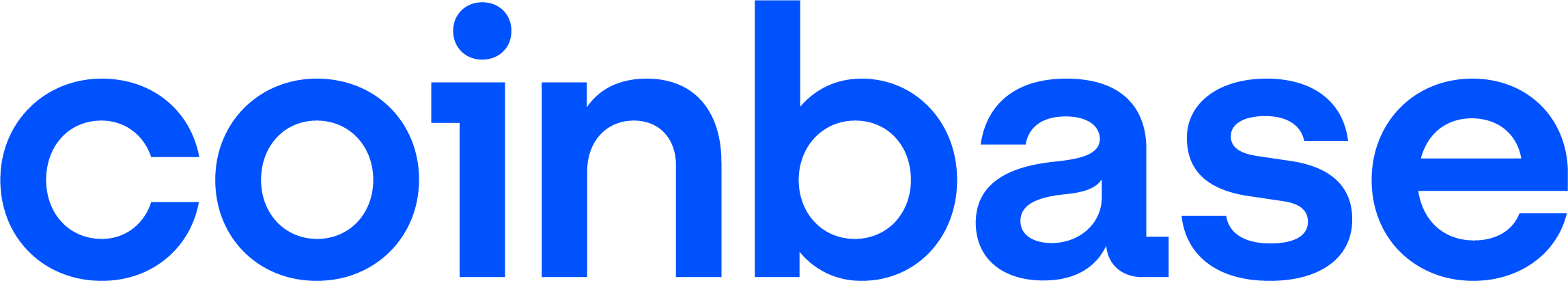 Coinbase wordmark logo in blue text.
