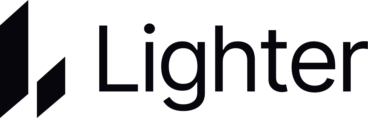 Black and white logo featuring a stylized geometric icon next to the word 'Lighter'.
