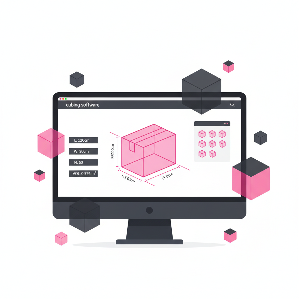 Cubing software interface showing 3D box visualization with measurement data
