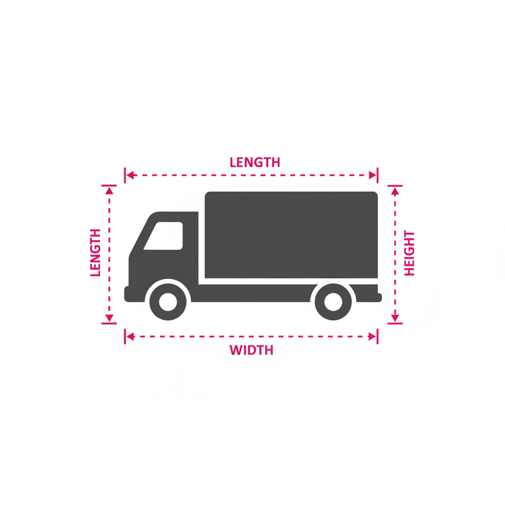 Freight truck with LxWxH dimension measurement lines for freight dimensioning