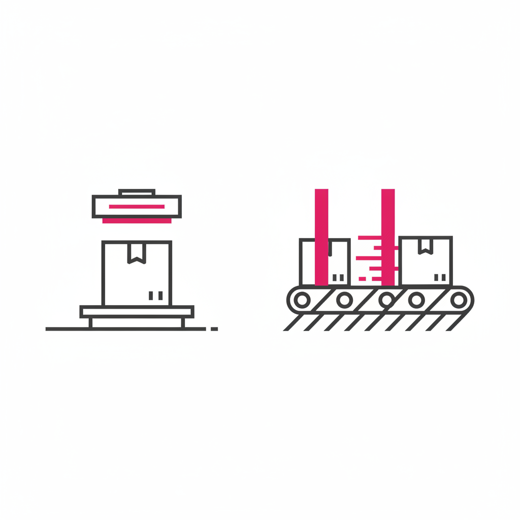 Side by side comparison of static dimensioner on scale versus in-motion conveyor dimensioning gate