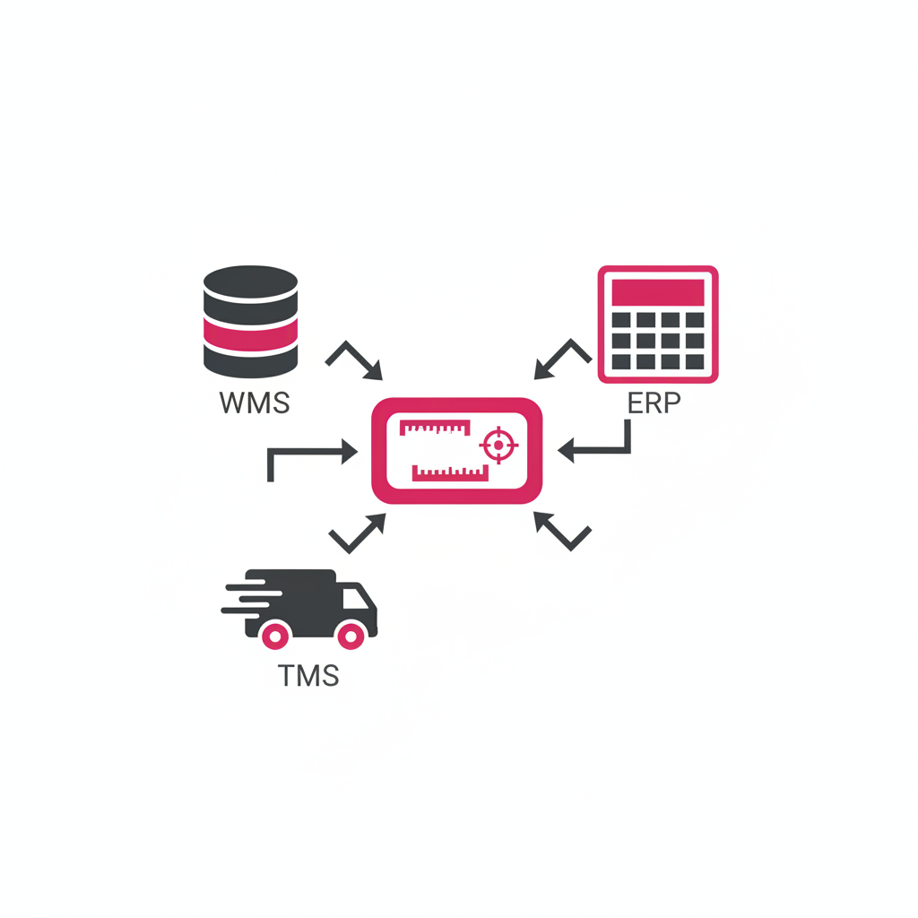 Dimensioning system connected to WMS TMS ERP platforms via data flow