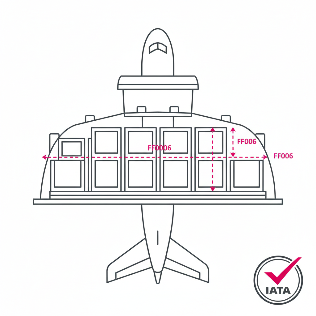 Air cargo ULD containers with dimension measurements and IATA compliance seal