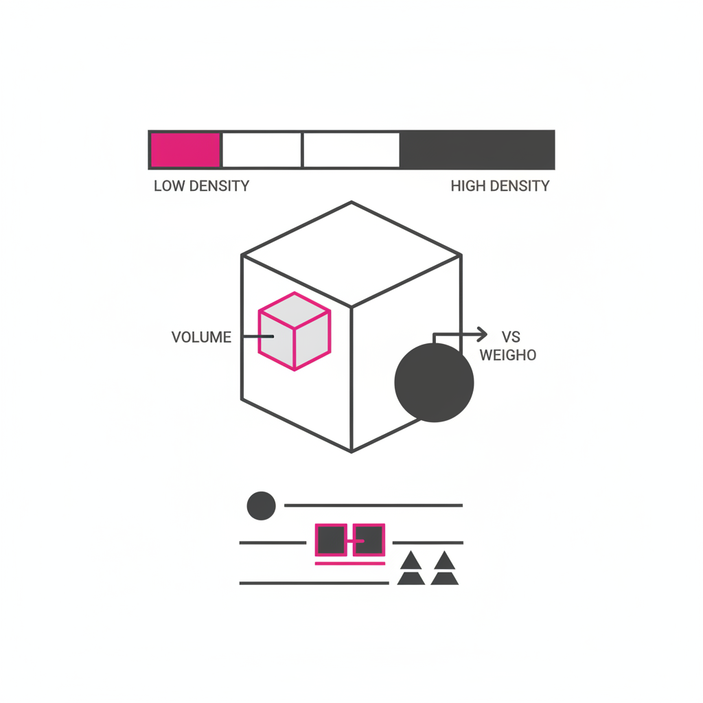 Freight density scale spectrum from low to high density with volume vs weight comparison