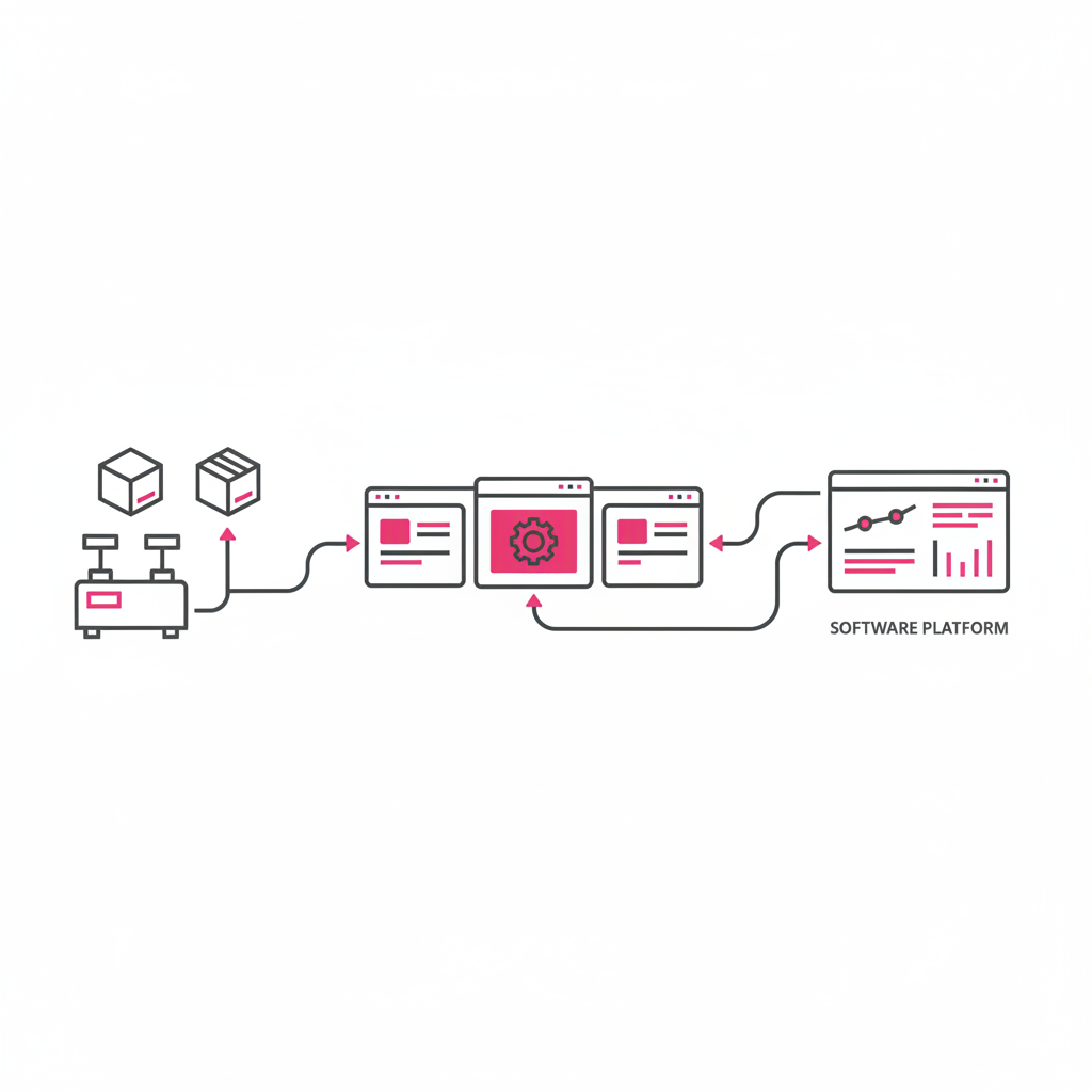 Cubing software architecture diagram showing sensor data flow to WMS and ERP systems