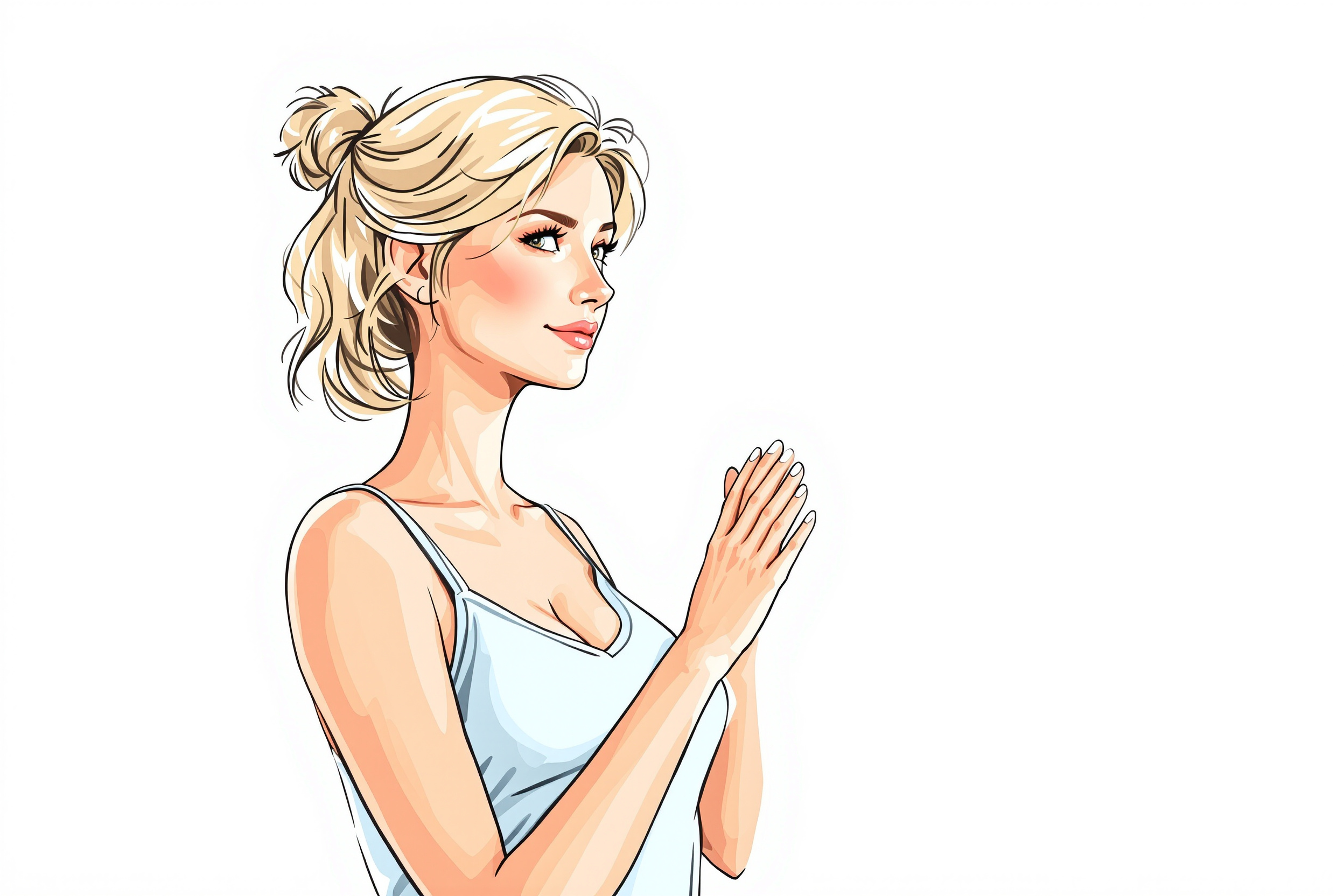 Eine Frau untersucht ihre Beine auf Lipödem-Symptome, dargestellt in einer flachen Vektorillustration.