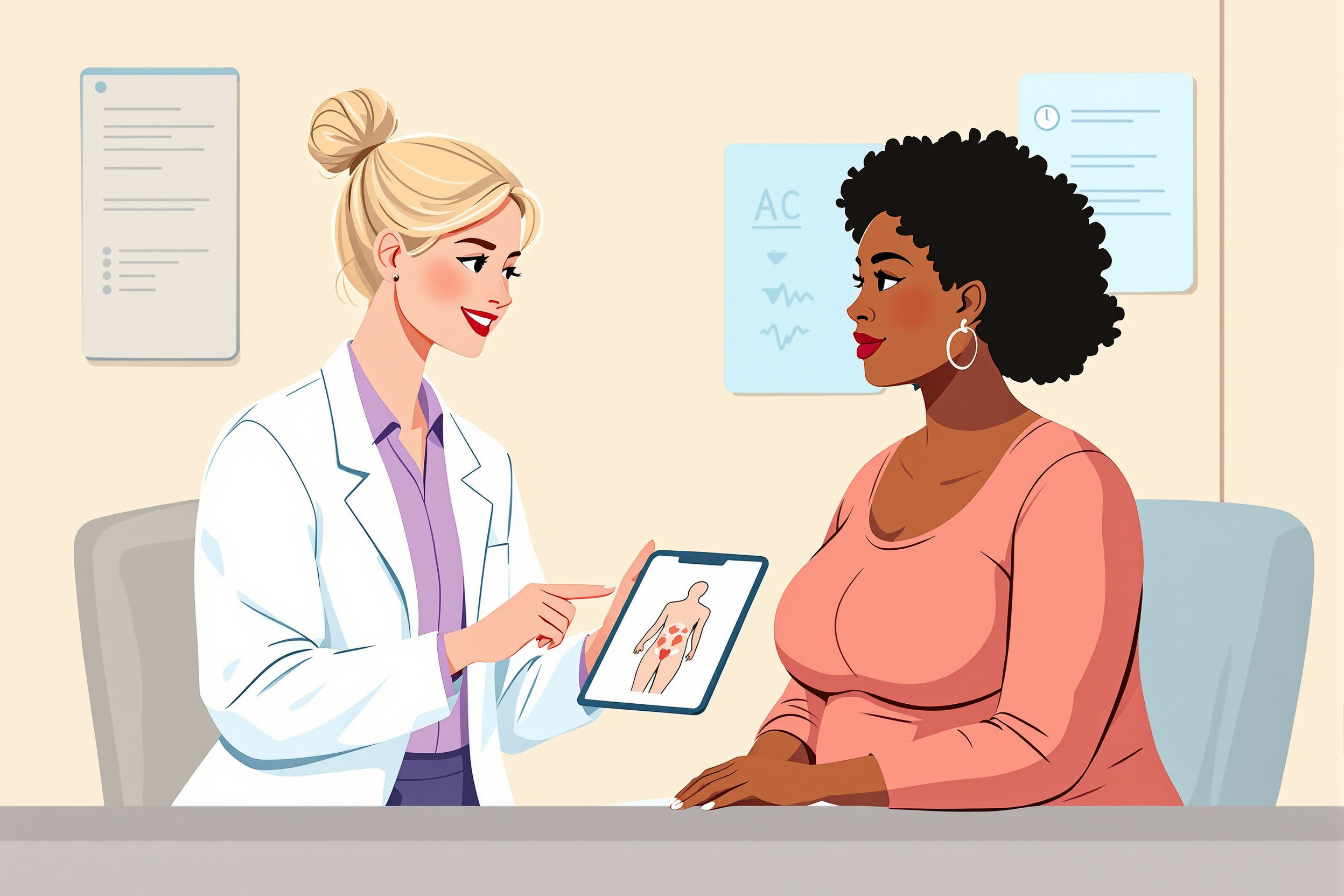 Ärztliche Beratung zur Liposuktion bei Lipödem mit einer Ärztin und einer Patientin.