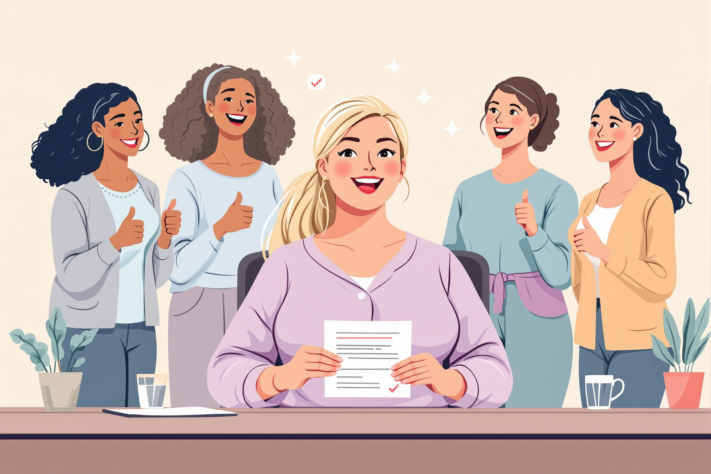 Illustration einer Frau, die eine Zusage für Liposuktion bei Lipödem von ihrer Krankenkasse erhält.