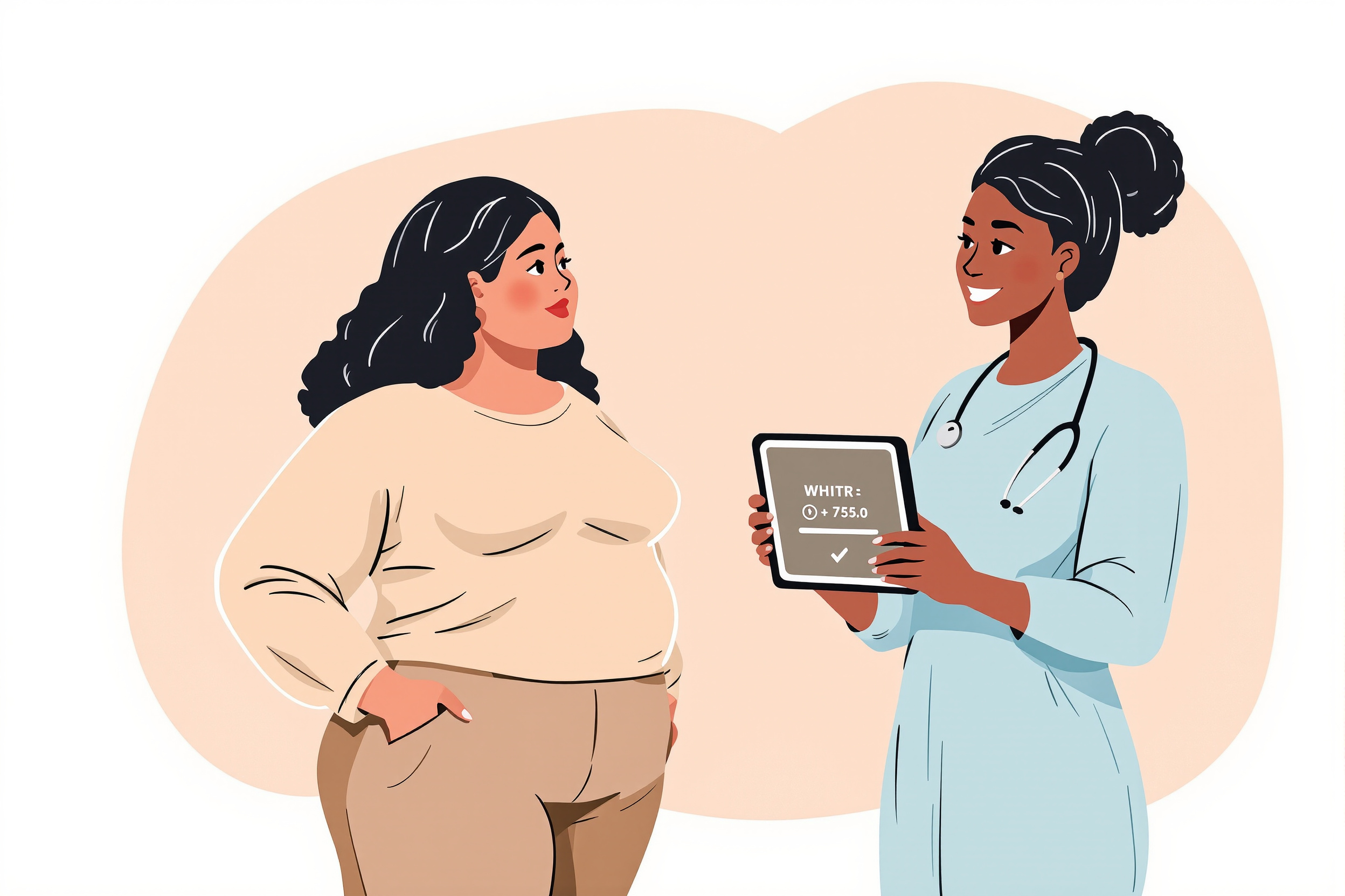 Illustration einer Frau mit Lipödem, die eine positive WHtR-Bewertung für Liposuktion erhält.