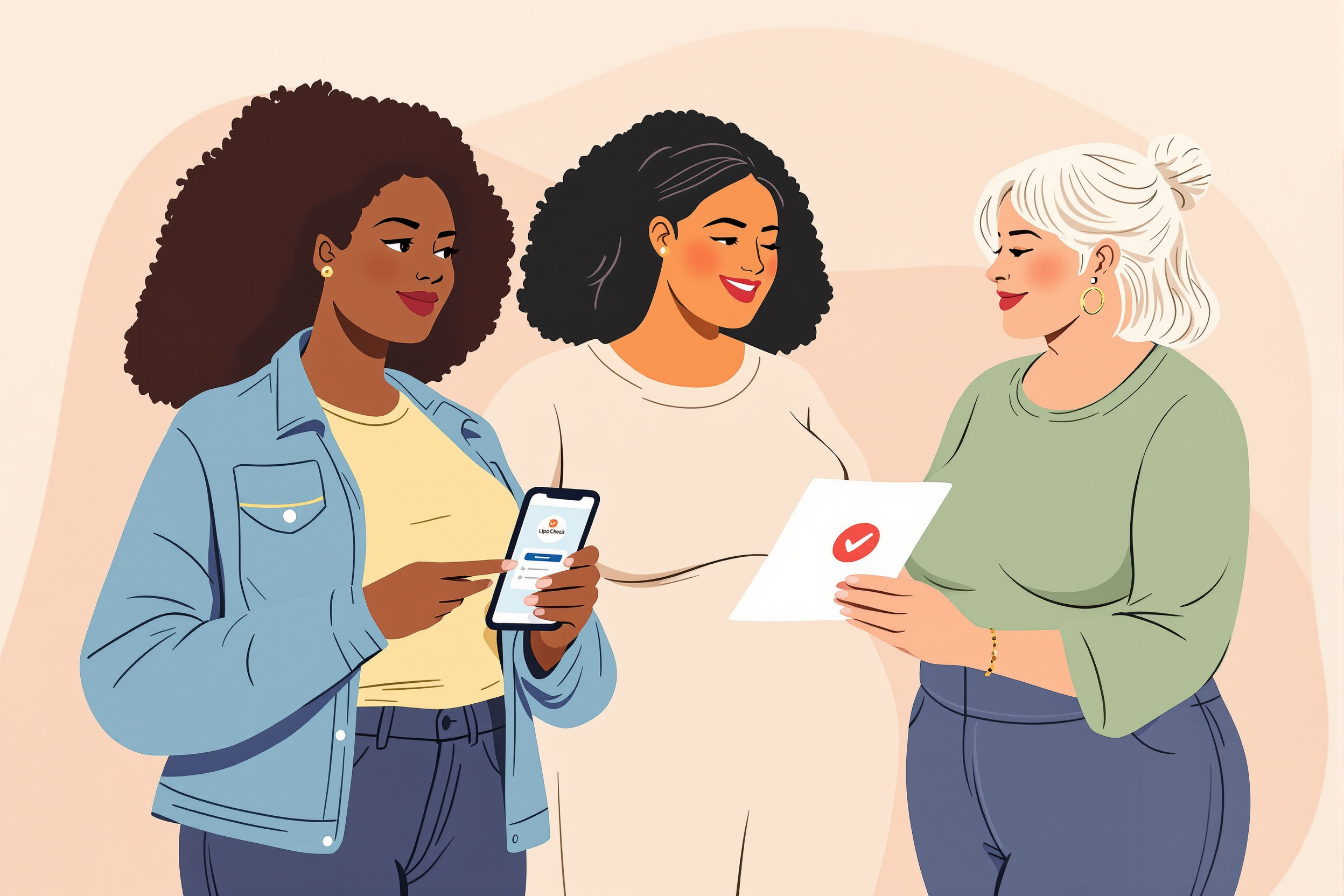 Illustration von drei Frauen, die durch den G-BA Beschluss zur Liposuktion bei Lipödem nun Hoffnung schöpfen.