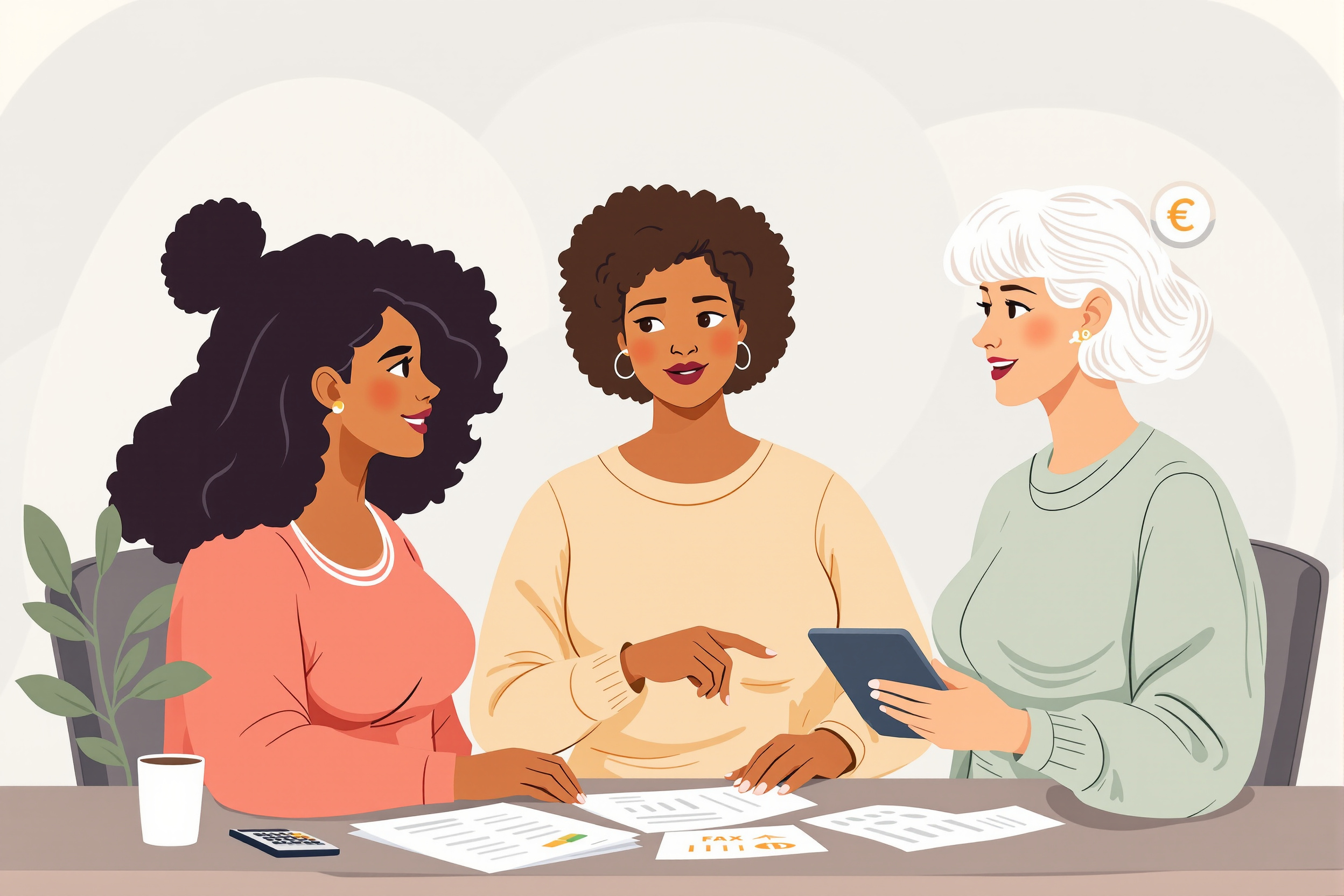 Illustration von drei Frauen, die über Steuerabzüge für Liposuktion sprechen.