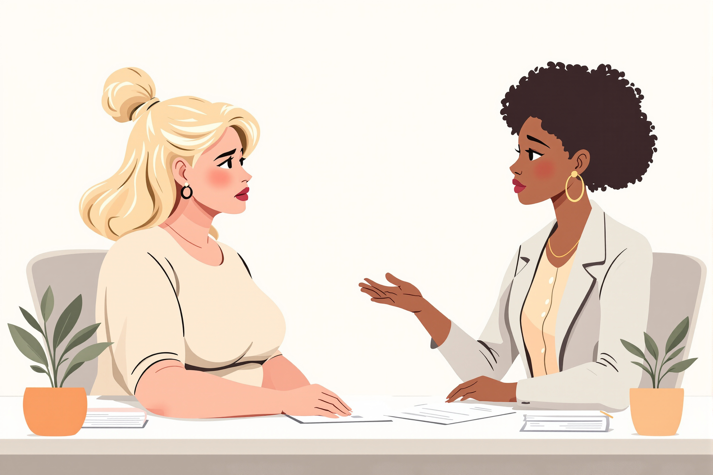 Illustration einer Frau, die sich wegen einer Lipödem-OP juristisch beraten lässt.