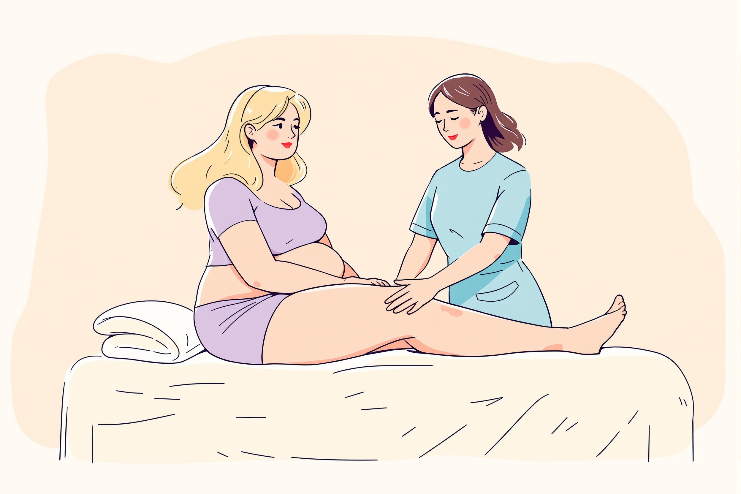Illustration einer Frau, die sich nach einer Liposuktion die Beine massieren lässt.