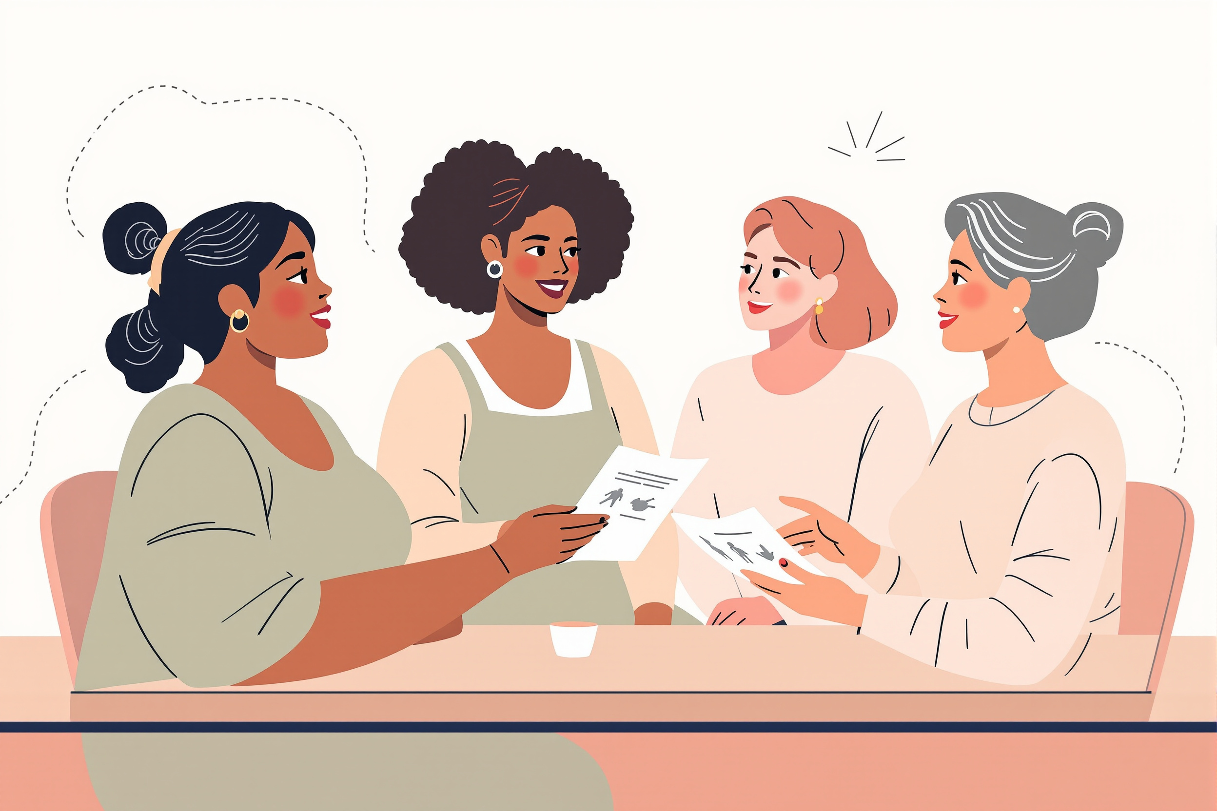 Illustration von Frauen, die Lymphdrainage als Kassenleistung bei Lipödem besprechen.