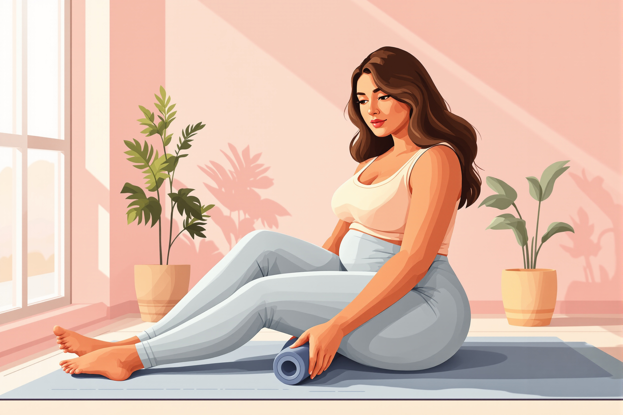 Illustration einer Frau, die KPE-Therapie zu Hause durchführt, um Lipödem-Schmerzen zu lindern.