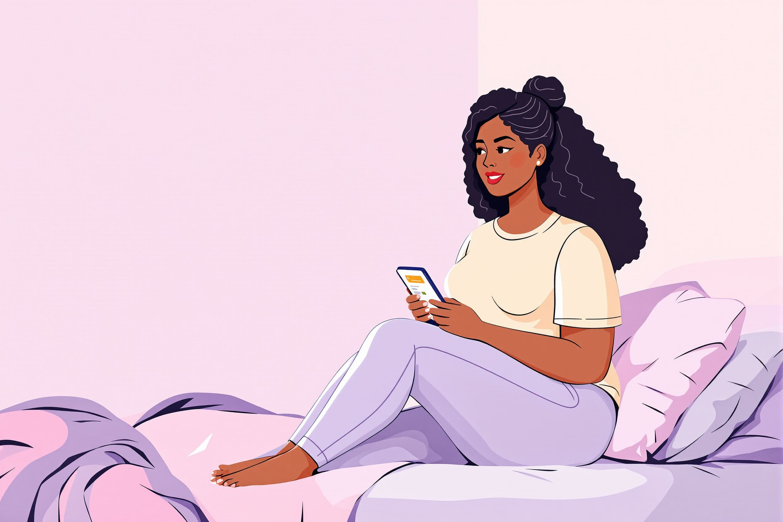 Illustration von drei Frauen unterschiedlicher Herkunft, die sich über Lipödem austauschen. Die Szene stellt eine Selbsthilfegruppe dar.