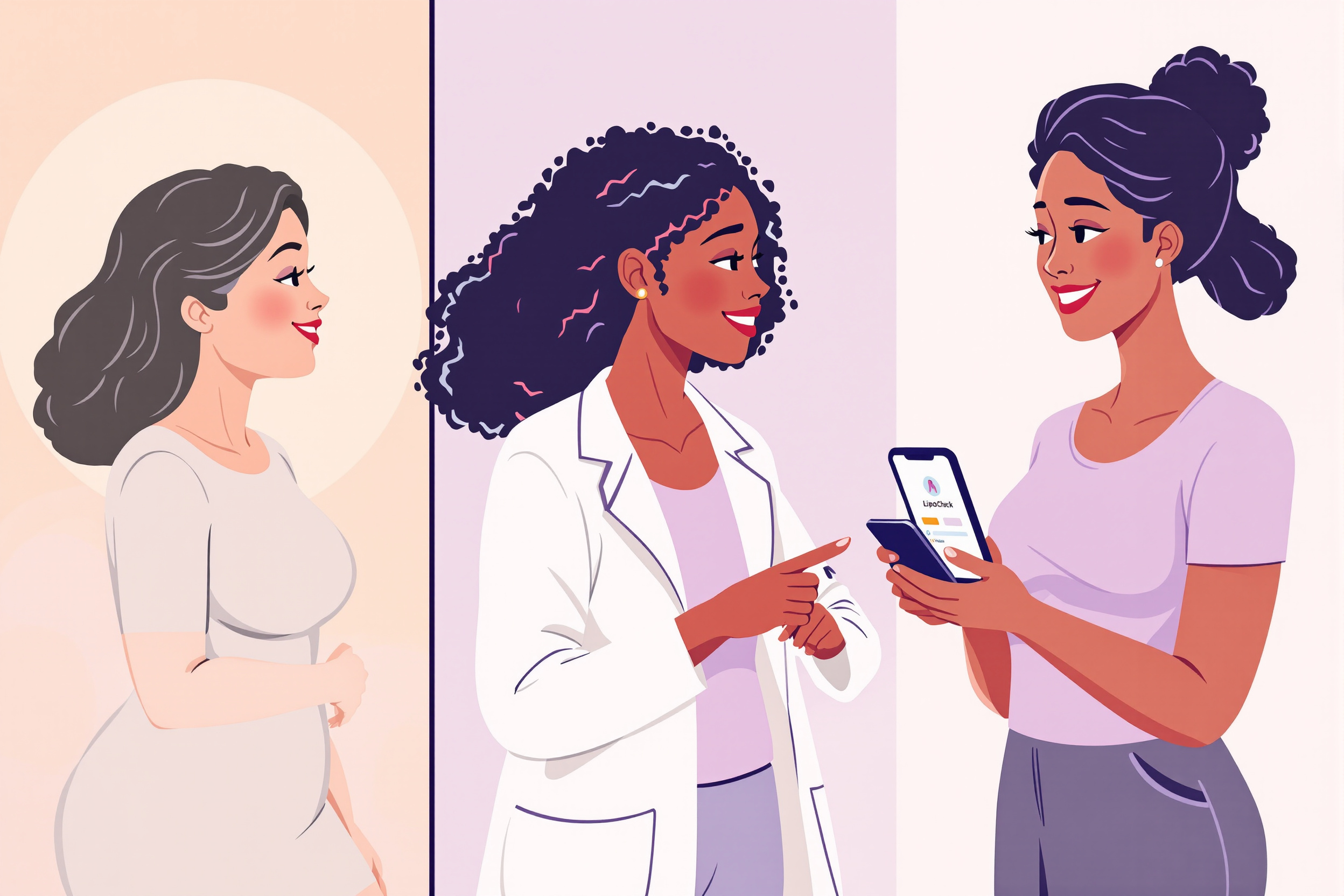 Frau füllt Fragebogen für Lipödem-Diagnose in Arztpraxis aus.