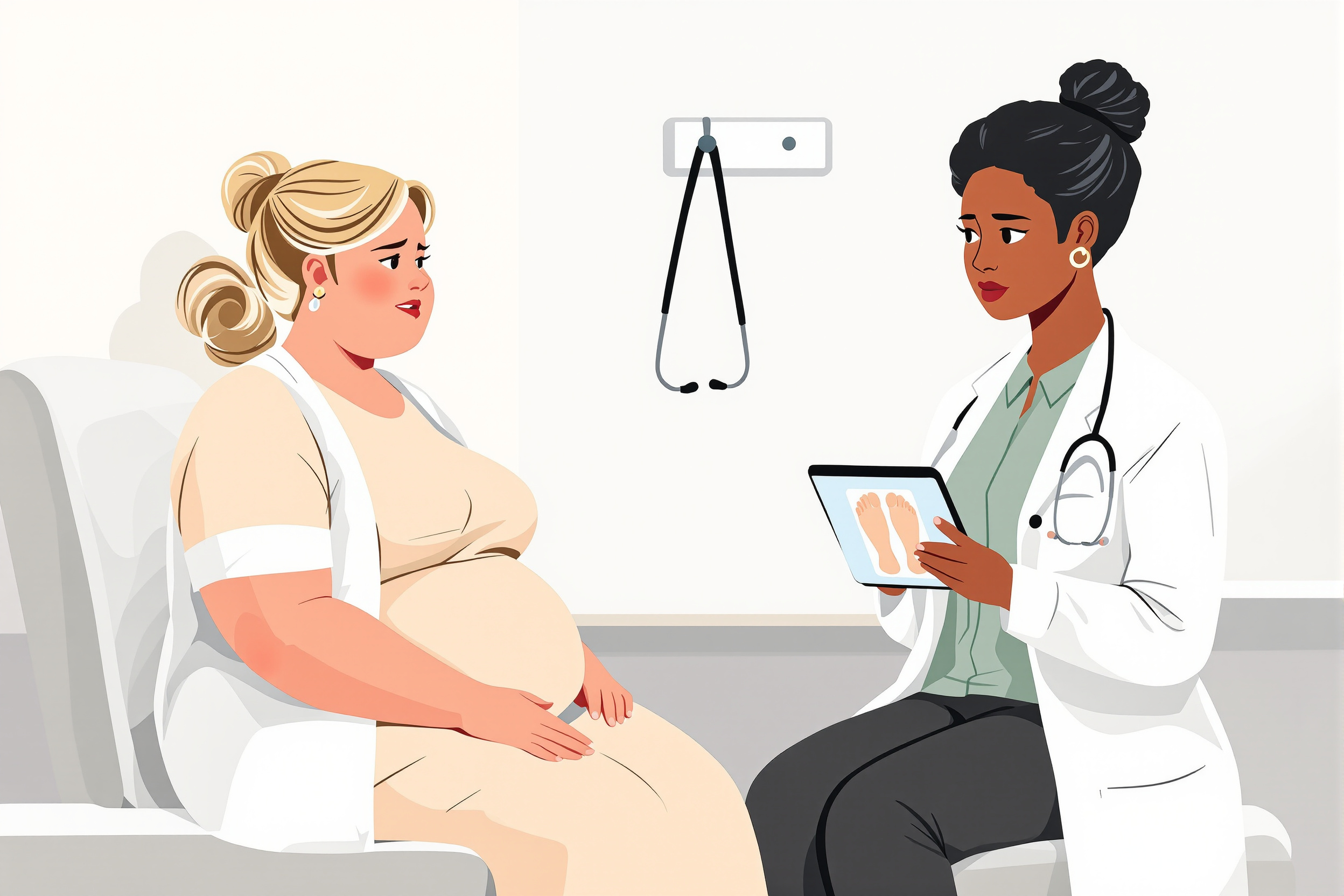 Hausärztin hört aufmerksam einer Patientin zu, die möglicherweise unter Lipödem leidet.